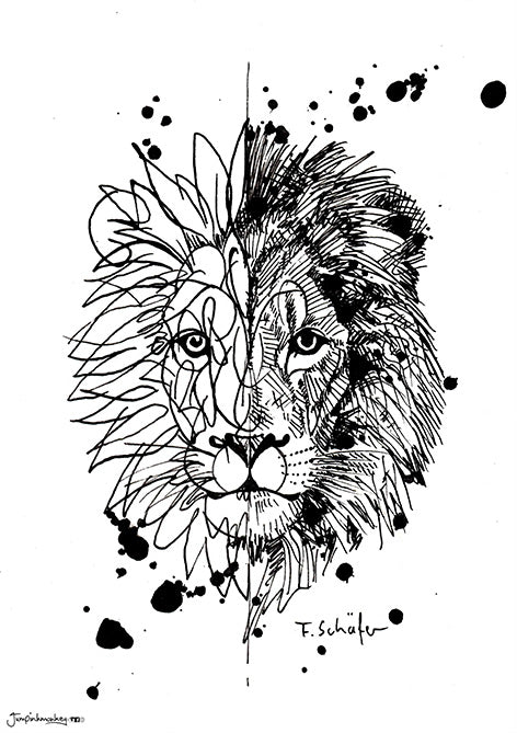 Mandala and sketch style lion
