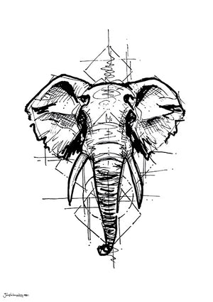 Elephant sketch black and white