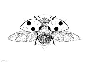 ladybug black and white fantasy world sketch