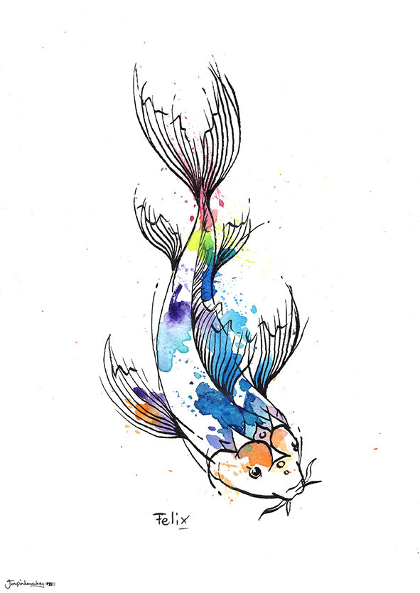 watercolor and ink koi fish 