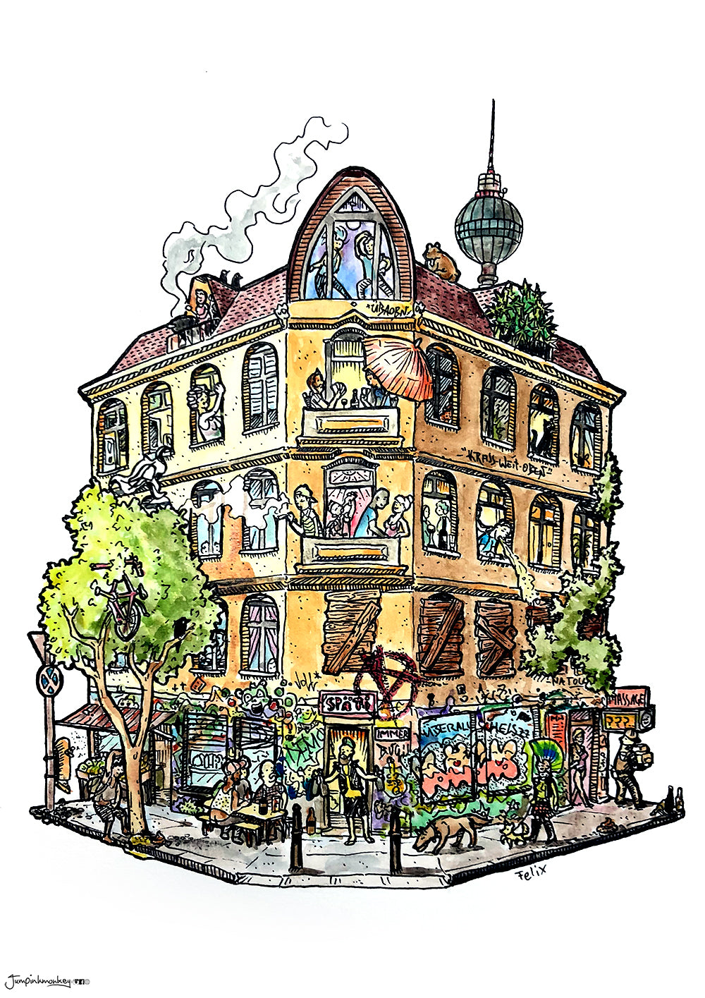 classic corner block house in berlin graffiti punk
