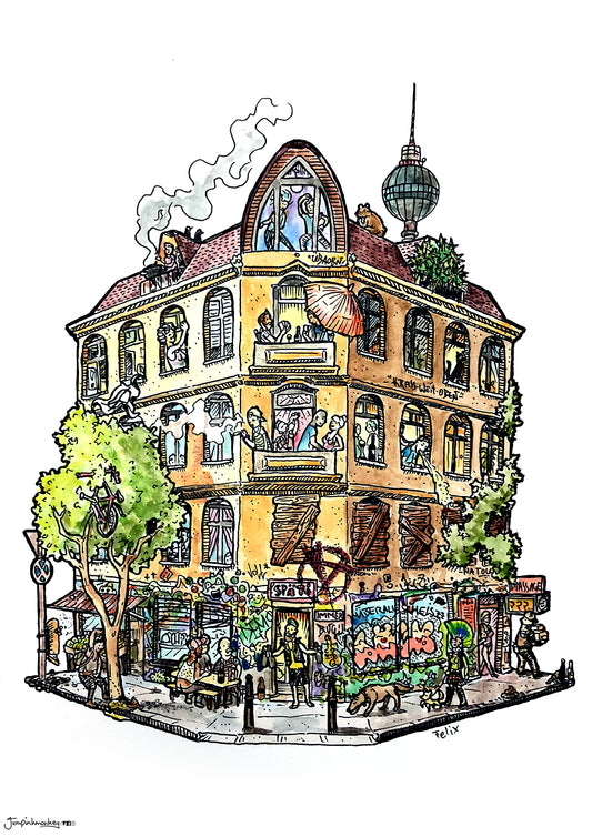 classic corner block house in berlin graffiti punk