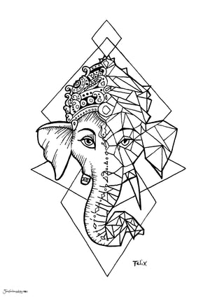 Ganesh half geometric half real sketch style